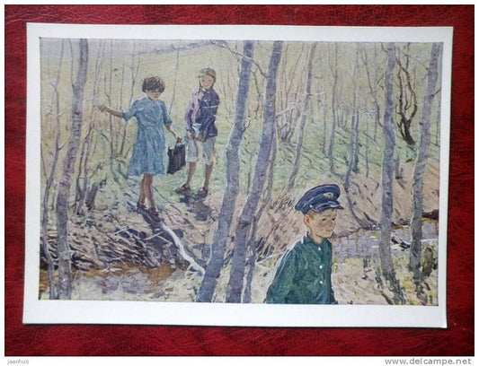 Painting by A. N. Makarov - May 1958 - children - russian art - unused - JH Postcards
