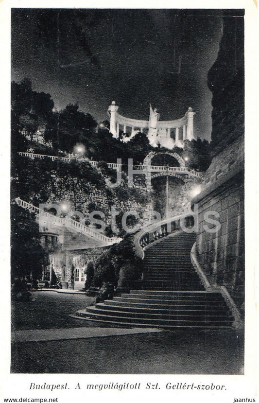 Budapest - A megvilagitott Szt Gellert szobor - St Gerhard memorial illuminated - old postcard - Hungary - unused - JH Postcards