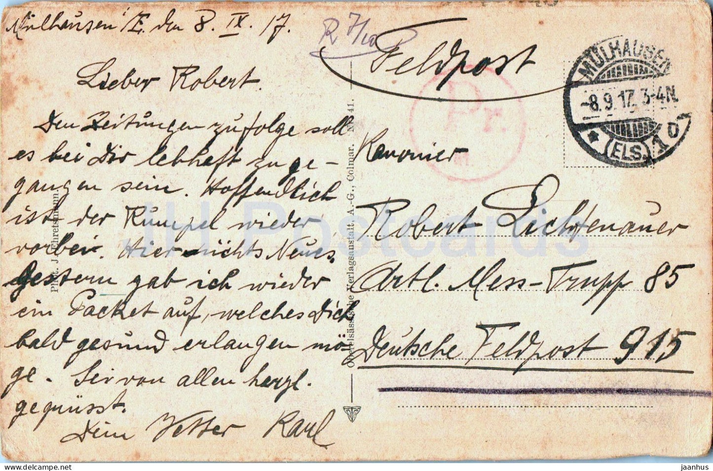 Mittlach mit Rotenbachkopf vom Wege Metzeral - Feldpost - Militärpost - alte Postkarte - 1917 - Frankreich - gebraucht 