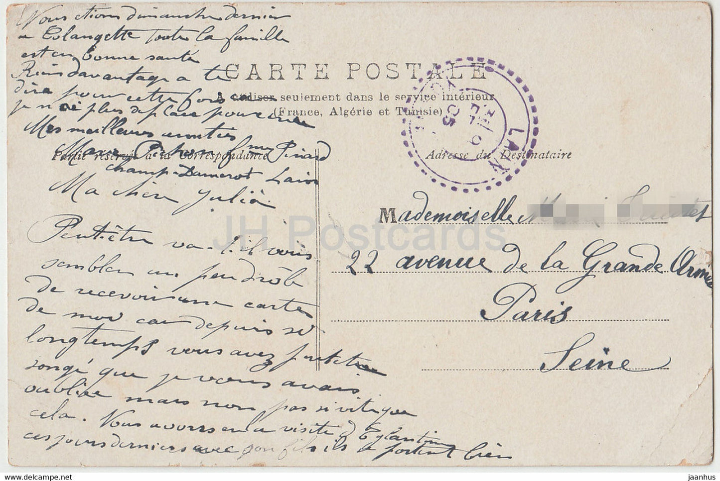 Blumen - rosa Rose - Illustration - alte Postkarte - 1905 - Frankreich - gebraucht