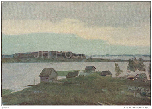 painting by A. Dubinchik - Lake Seliger - russian art - unused - JH Postcards