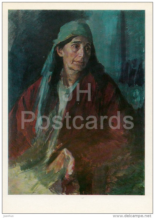 painting by Pavel Benkov - Mother of a Hero , 1942 - Uzbekistan Art - 1974 - Russia USSR - unused - JH Postcards