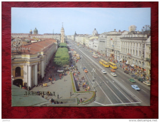 Leningrad - St- Petersburg - Nevsky Prospect - cars - buses - 1983 - Russia - USSR - unused - JH Postcards