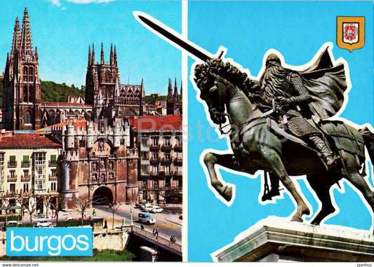 Burgos - Arco de Santa Maria y Catedral - Estatua de El Cid Campeador - monument - cathedral - 165 - Spain - unused - JH Postcards
