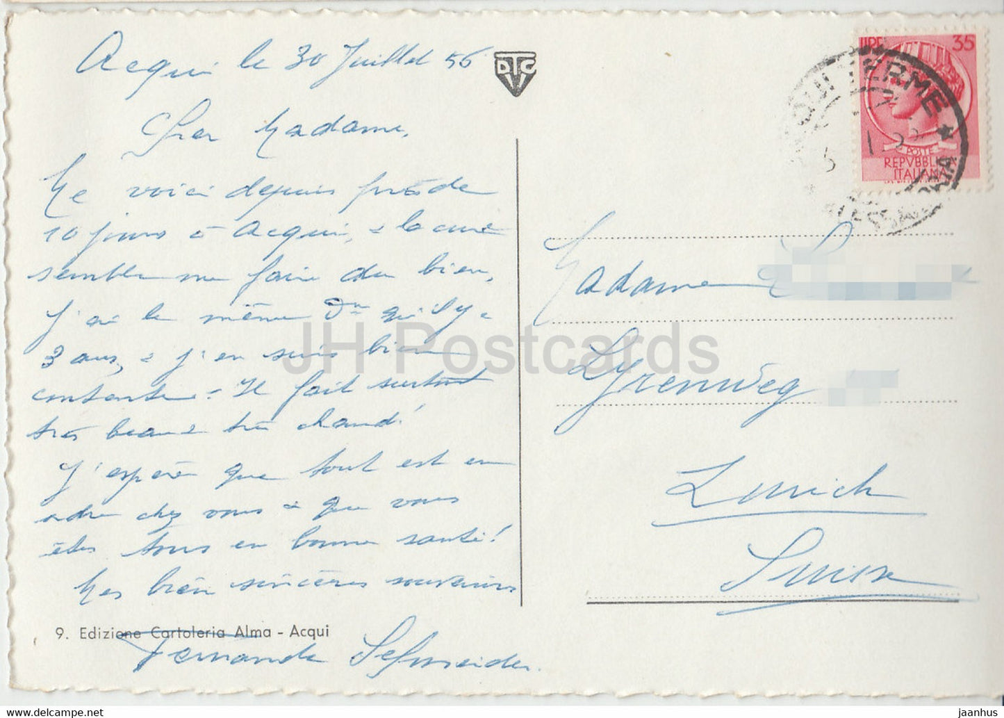 Acqui Terme - Via Giulio Monteverde - carte postale ancienne - 1956 - Italie - utilisé