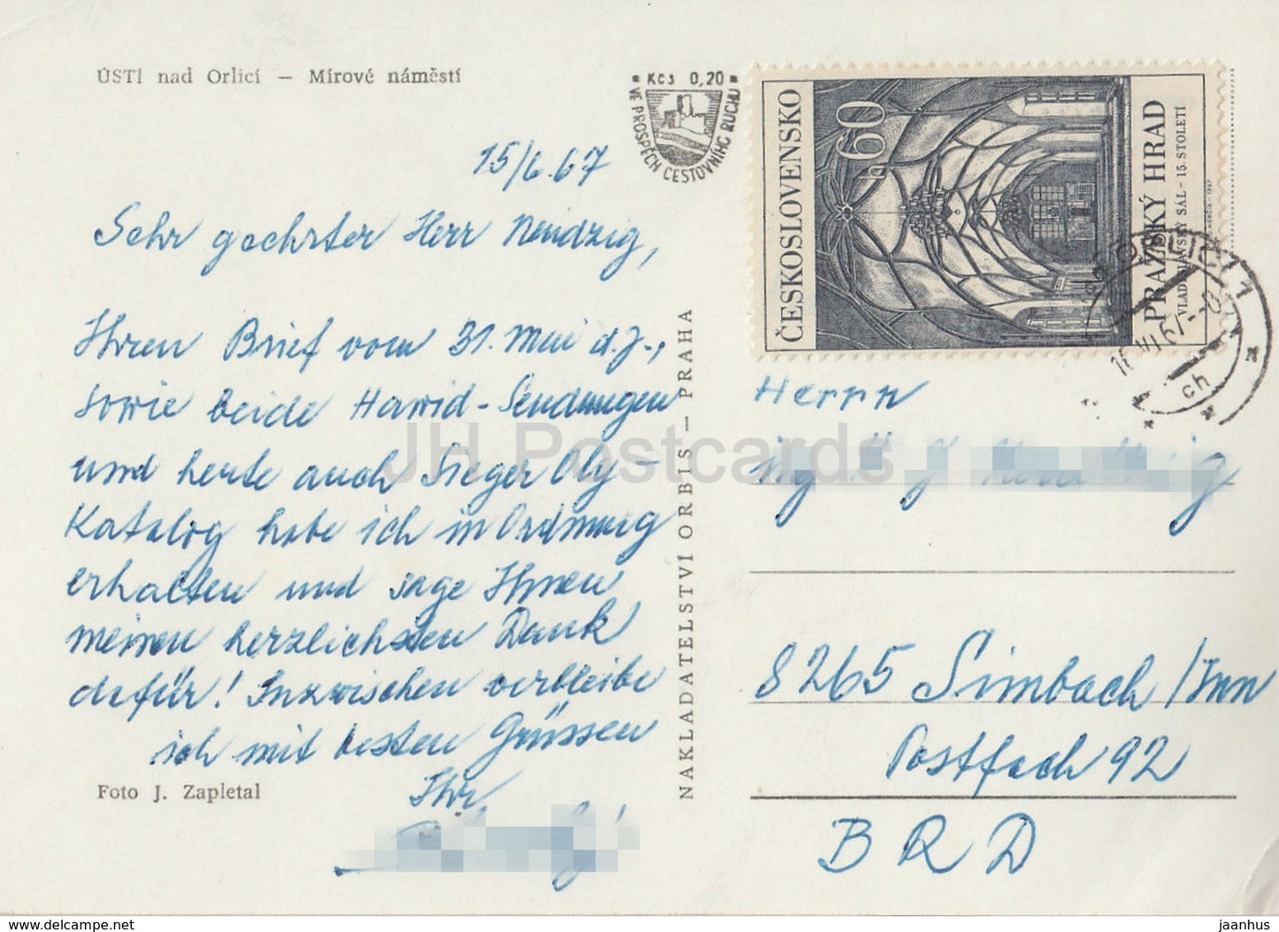 Usti nad Orlici - Peace square - old car Skoda - Czechoslovakia - Czech Republic - 1967 - used