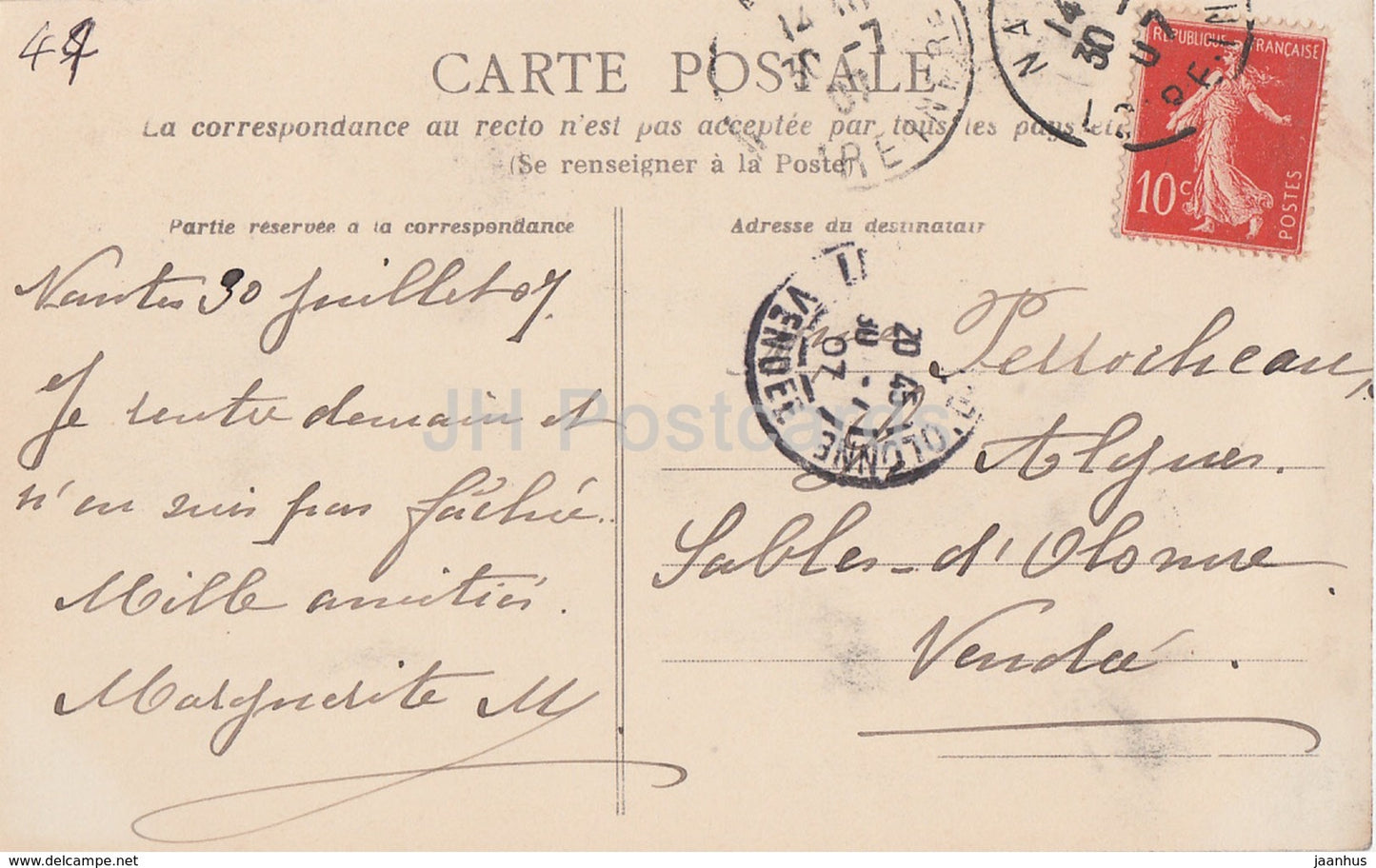 Nantes - Le Chateau - Entree Principale - castle - old postcard - 1907 - France - used