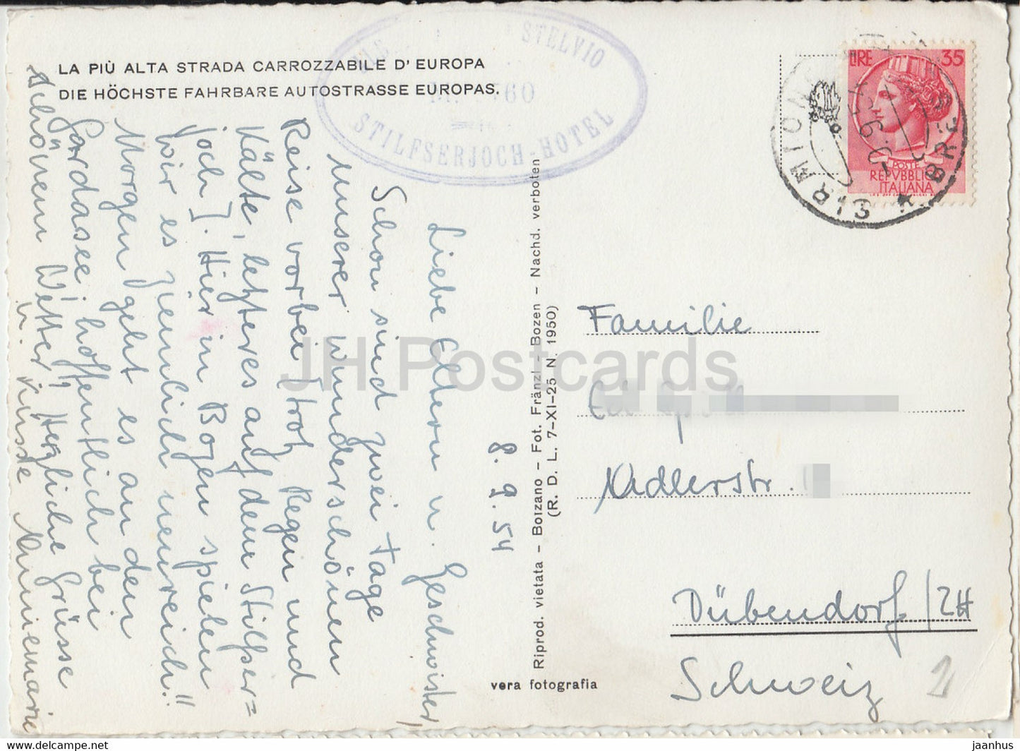 Strada dello Stelvio 2760 m - Stilfserjoch Strasse und Umgebung - old postcard - 1954 - Italy - Italia - used