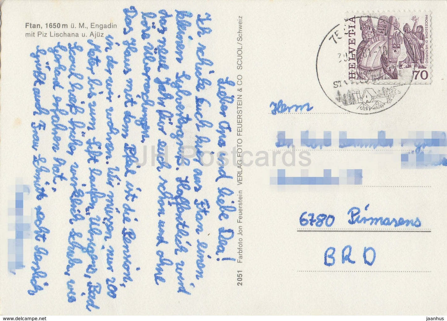 Ftan 1650 m - Engadin mit Piz Lischana u Ajuz - 2051 - Suisse - 1981 - utilisé