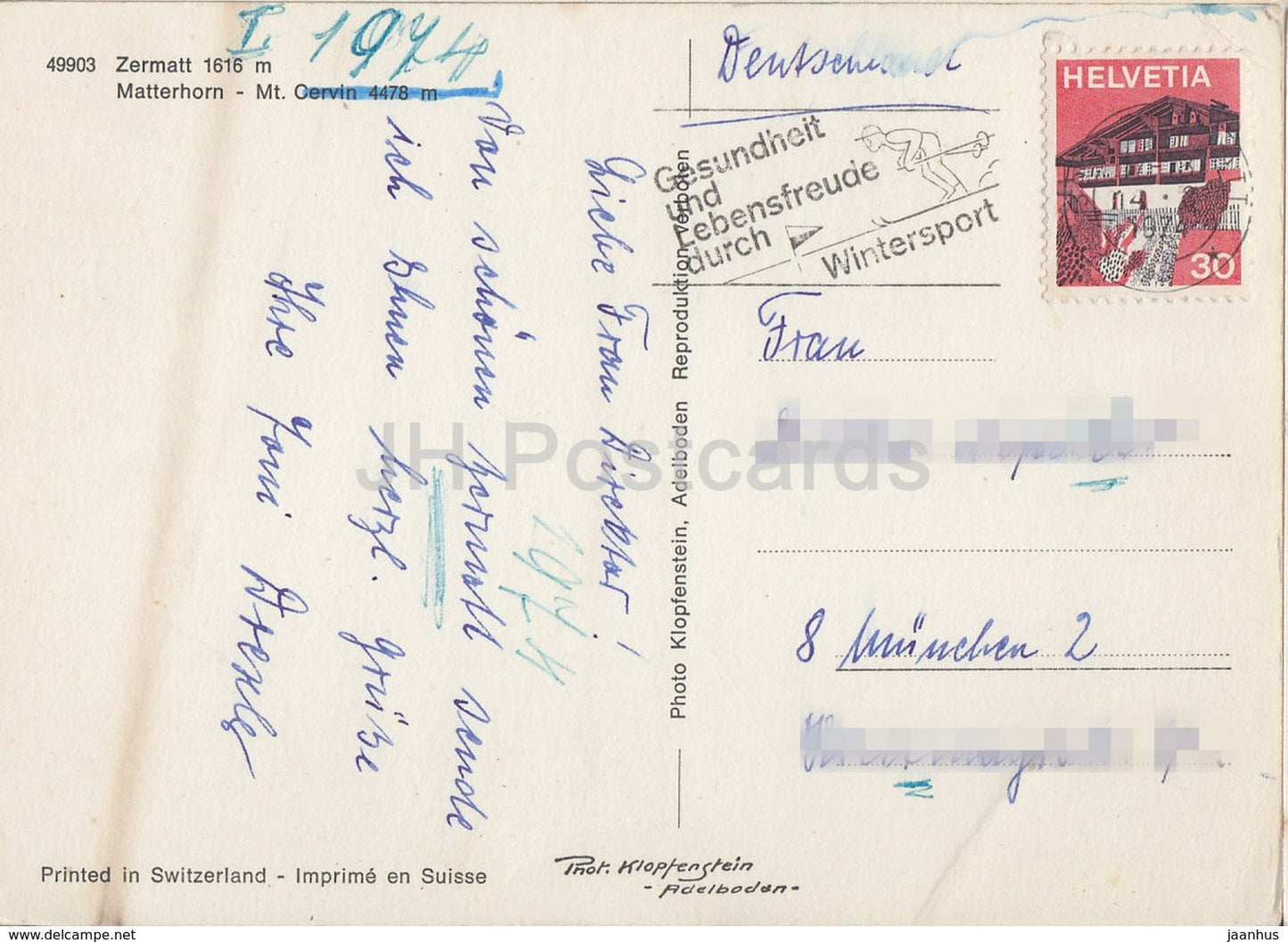 Zermatt 1616 m - Matterhorn - Mt Cervin 4478 m - 1974 - Switzerland - used
