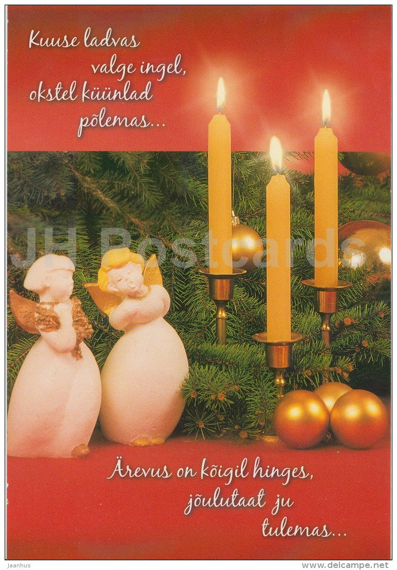 Christmas Greeting Card - candles - angel figurines - Estonia - used in 2005 - JH Postcards