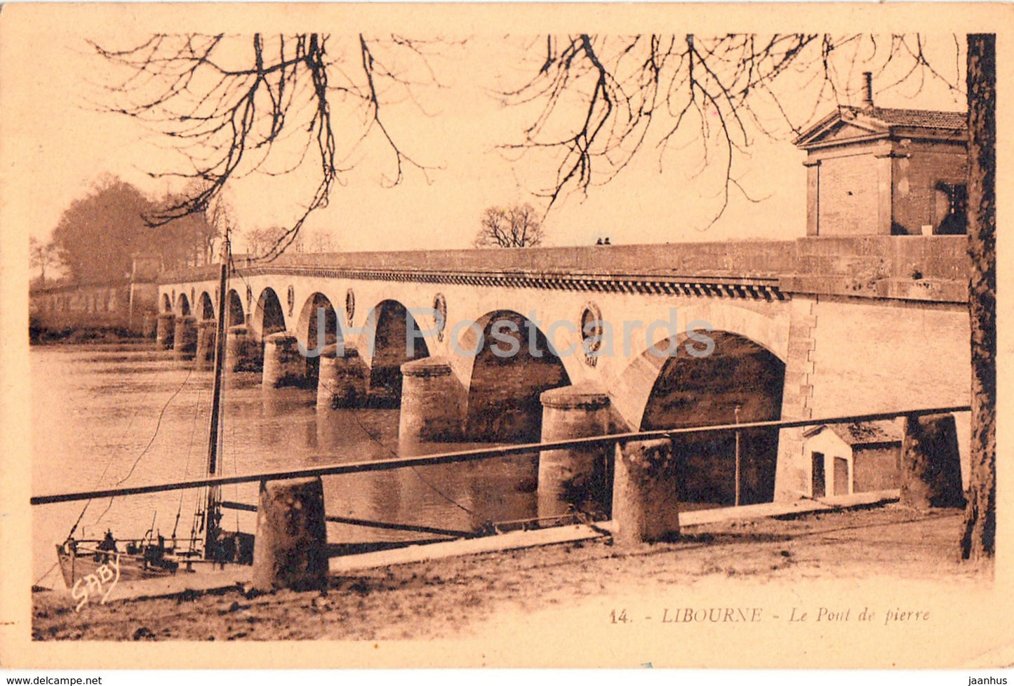 Libourne - Le Pont de pierre - bridge - 14 - 1937 - old postcard - France - used - JH Postcards
