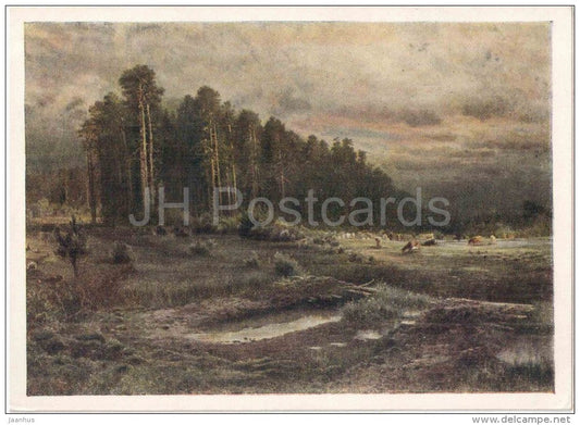 painting by A. Savrasov - Elk Island in Sokolniki , 1869 - cow - russian art - unused - JH Postcards