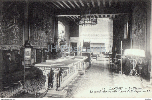 Langeais - Le Chateau - Le Grand Salon ou Salle d'Anne de Bretagne - castle - 33 - old postcard - France - unused - JH Postcards