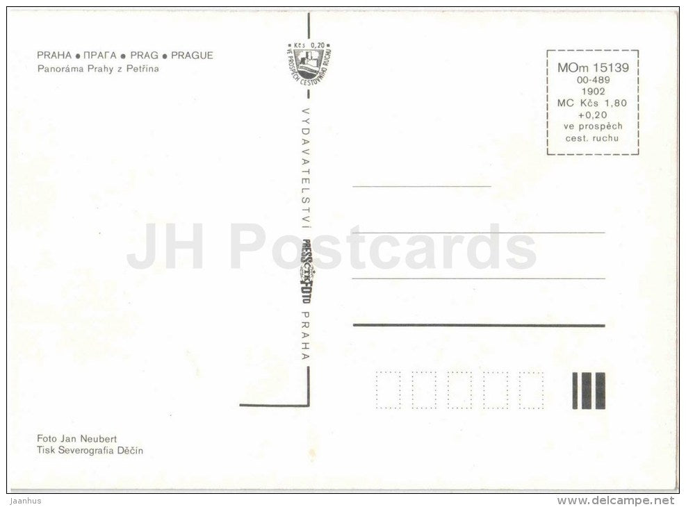 panorama from Petrin mountain - Praha - Prague - Czechoslovakia - Czech - unused - JH Postcards
