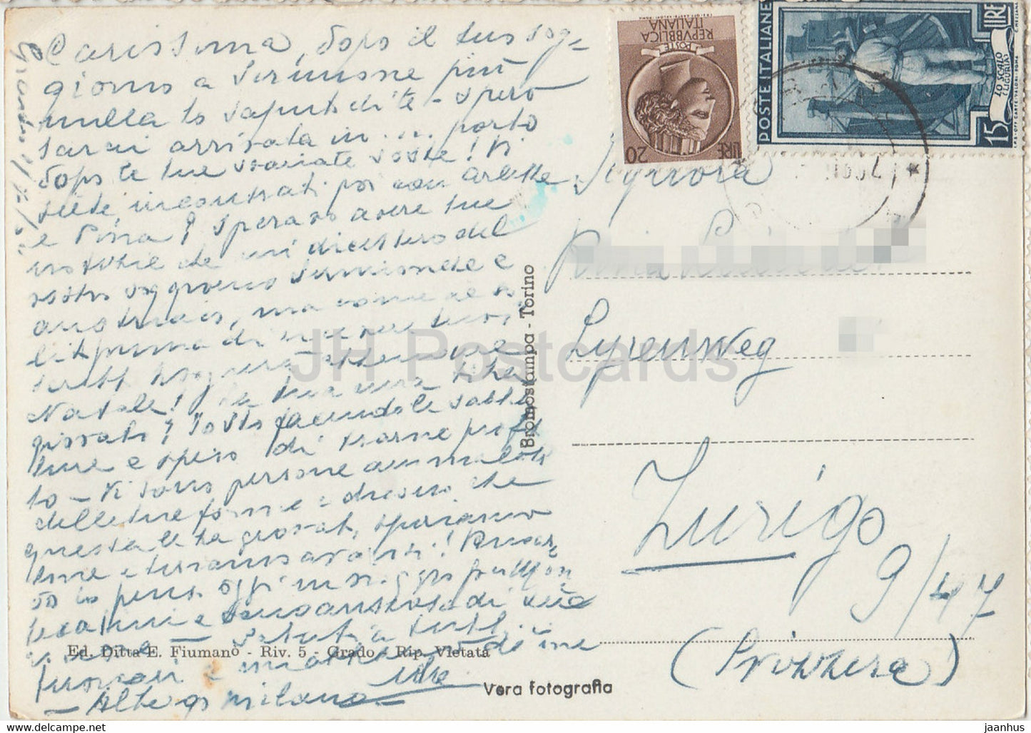 Grado - Saluto dall' incantevole spiaggia - plage - carte postale ancienne - 1954 - Italie - utilisé