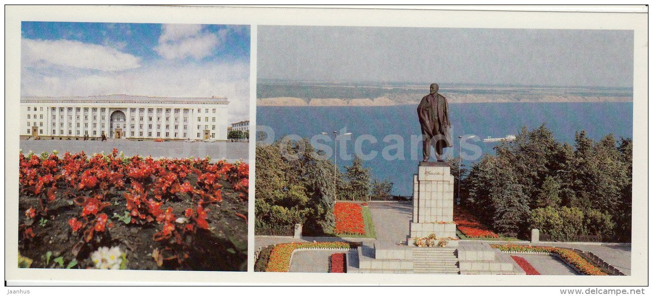 Lenin Square - Administrative Building - monument to Lenin - Ulyanovsk - 1989 - Russia USSR - unused - JH Postcards