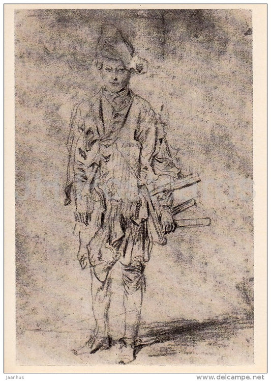 painting by Jean-Antoine Watteau - Shoe cleaner - French art - Russia USSR - 1984 - unused - JH Postcards