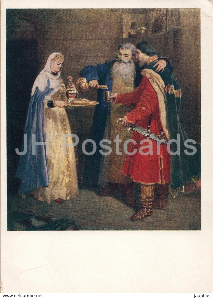 painting by V. Schwarz - Prince Serebryannyi visiting boyar Morozov - Russian art - 1962 - Russia USSR - unused - JH Postcards