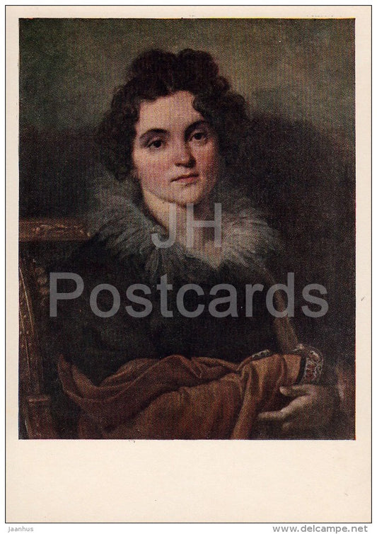 painting by O. Kiprensky - Portrait of D. Khvostova , 1814 - woman - Russian art - 1956 - Russia USSR - unused - JH Postcards