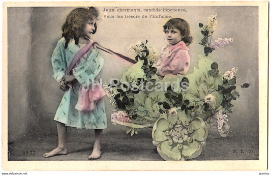 Jeux charmants candide innocence - girl - children - cart - 3277 - E L D - old postcard - 1908 - France - used - JH Postcards