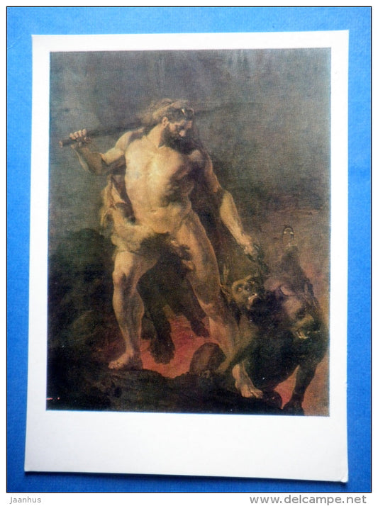 painting by J. Köler - Hercules fetches Cerberus from the Gate of Hell , 1855 - estonian art - unused - JH Postcards