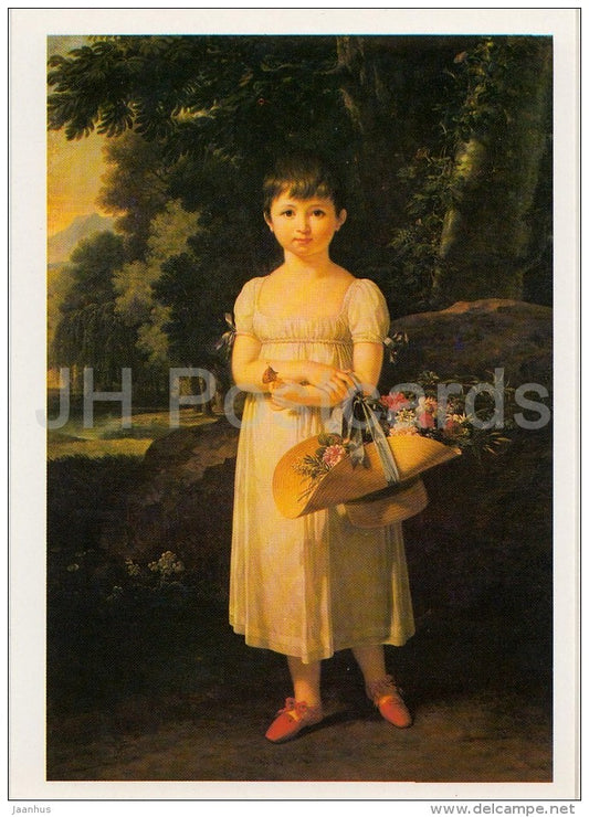 painting by Francois-Xavier Fabre - Portrait of Amelia Oginski , 1808 - girl - french - Lithuania USSR - 1982 - unused - JH Postcards