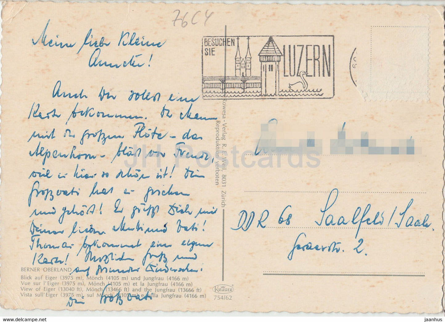 Berner Oberland - Blick auf Eiger Monch und Jungfrau - Alphorn - Swiss folk costumes - Switzerland - used