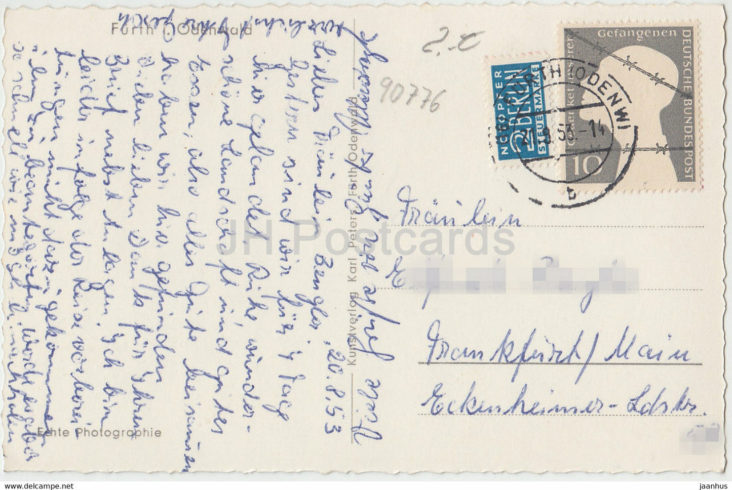 Furth Odenwald - old postcard - 1953 - Germany - used
