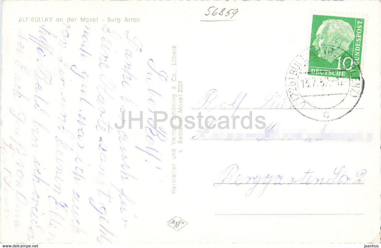 Alf Bullay an der Mosel - Burg Arras - carte postale ancienne - 1957 - Allemagne - utilisé