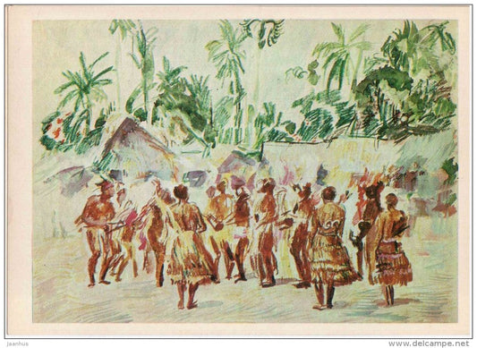 paintings by Plakhov and Alekseyev - Celebratory dance in the Bongu village - Pacific - 1979 - Russia USSR - unused - JH Postcards