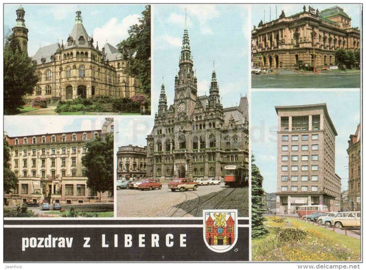 Liberec - city views - architecture - tram - Czechoslovakia - Czech - unused - JH Postcards