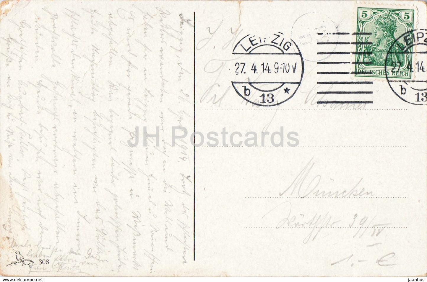 Völkerschlachtdenkmal zu Leipzig - Denkmal - 308 - alte Postkarte - 1914 - Deutschland - gebraucht