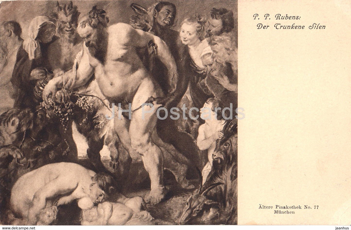 painting by Peter Paul Rubens - Der Trunkene Silen - Drunken Silenus - Flemish art - old postcard - Germany - unused - JH Postcards