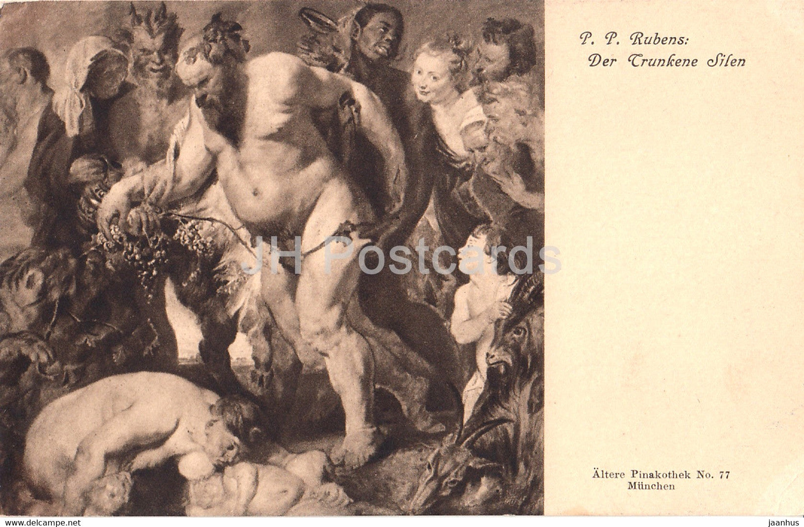 painting by Peter Paul Rubens - Der Trunkene Silen - Drunken Silenus - Flemish art - old postcard - Germany - unused - JH Postcards