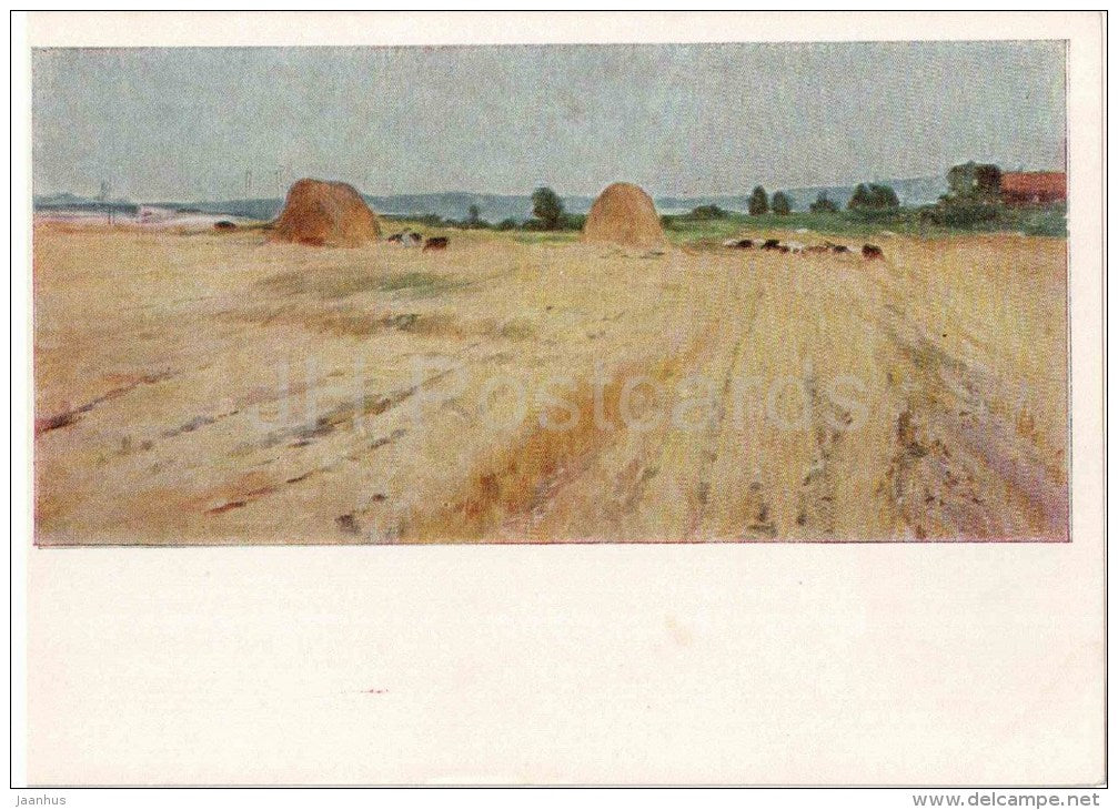 Painting by D. Nalbandyan - After Harvesting , 1961 - corn - armenian art - unused - JH Postcards