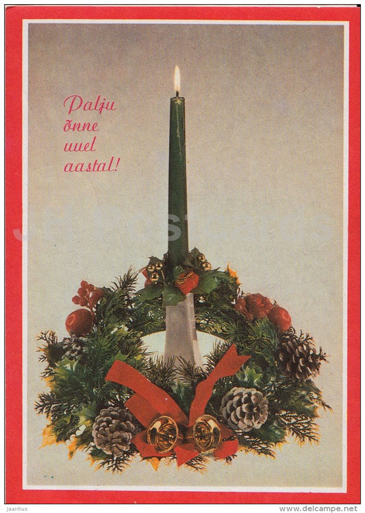 Christmas New Year Greeting Card - candles - decorations - 1991 - Estonia - used - JH Postcards