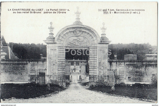 La Chartreuse du Liget - Le Portail au bas relief St Bruno patron de l'Ordre - old postcard - France - unused - JH Postcards