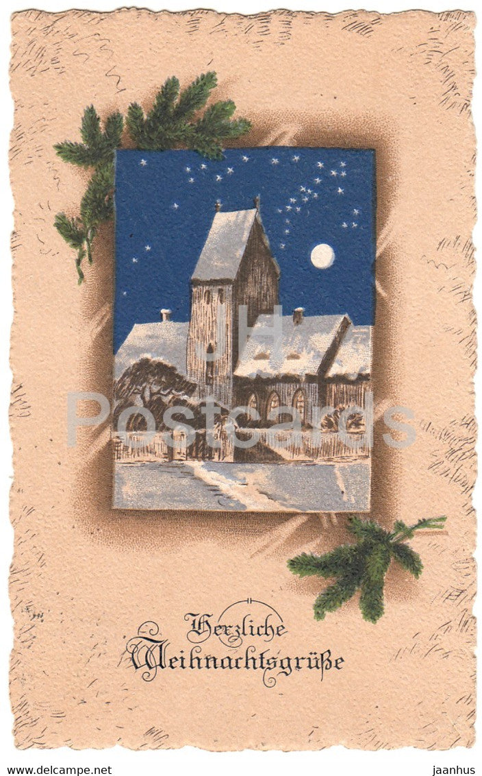 Christmas Greeting Card - Herzliche Weihnachtsgrusse - church - SB 6112 - old postcard - 1919 - Germany - used - JH Postcards
