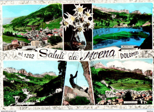 Saluti da Moena - Dolomiti - Laghetto - Soraga - edelweiss - flowers - 1964 - Italy - used - JH Postcards