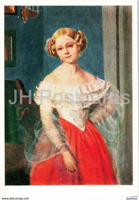 painting by P. Fedotov - Portrait of de Monkel - young woman - Russian art - 1965 - Russia USSR - unused - JH Postcards