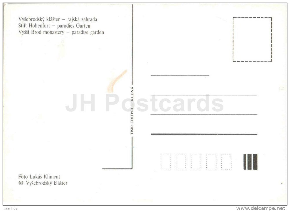 Vyssi Brod Monastery - Paradise Garden - Czech - unused - JH Postcards