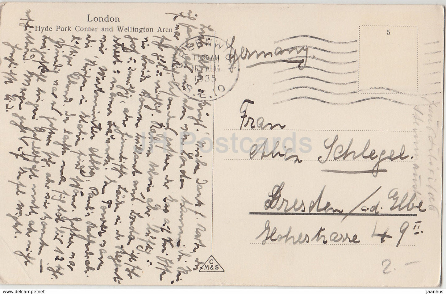 London – Hyde Park Corner und Wellington Arch – Auto – 1005 – alte Postkarte – 1935 – England – Vereinigtes Königreich – gebraucht