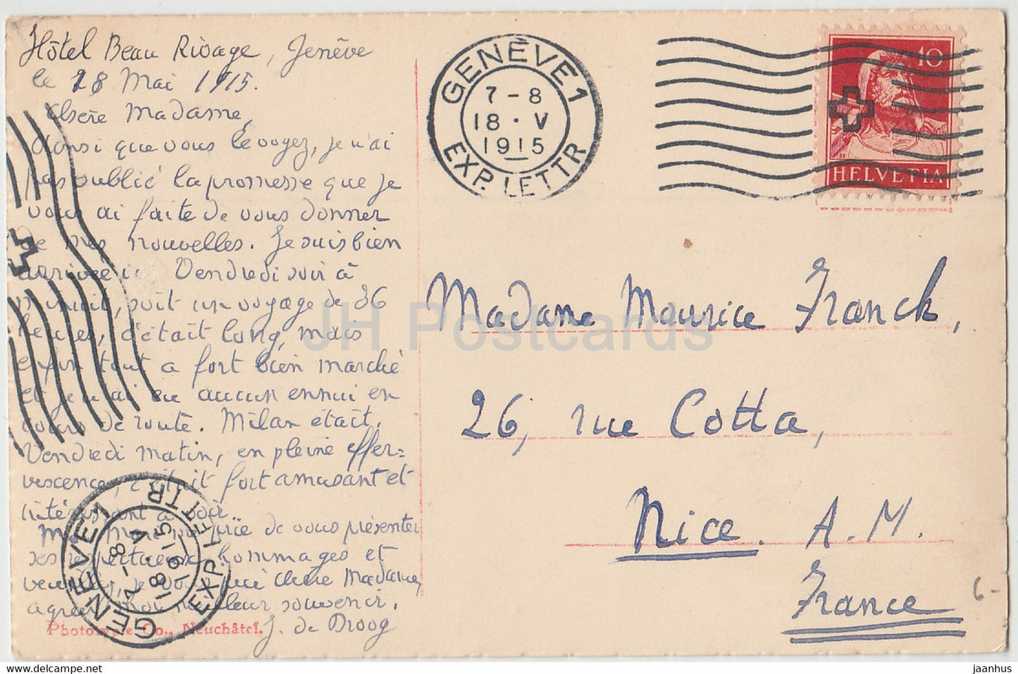 Geneve - Genf - Ponts et Ile JJ Rousseau - 6565 - alte Postkarte - 1915 - Schweiz - gebraucht