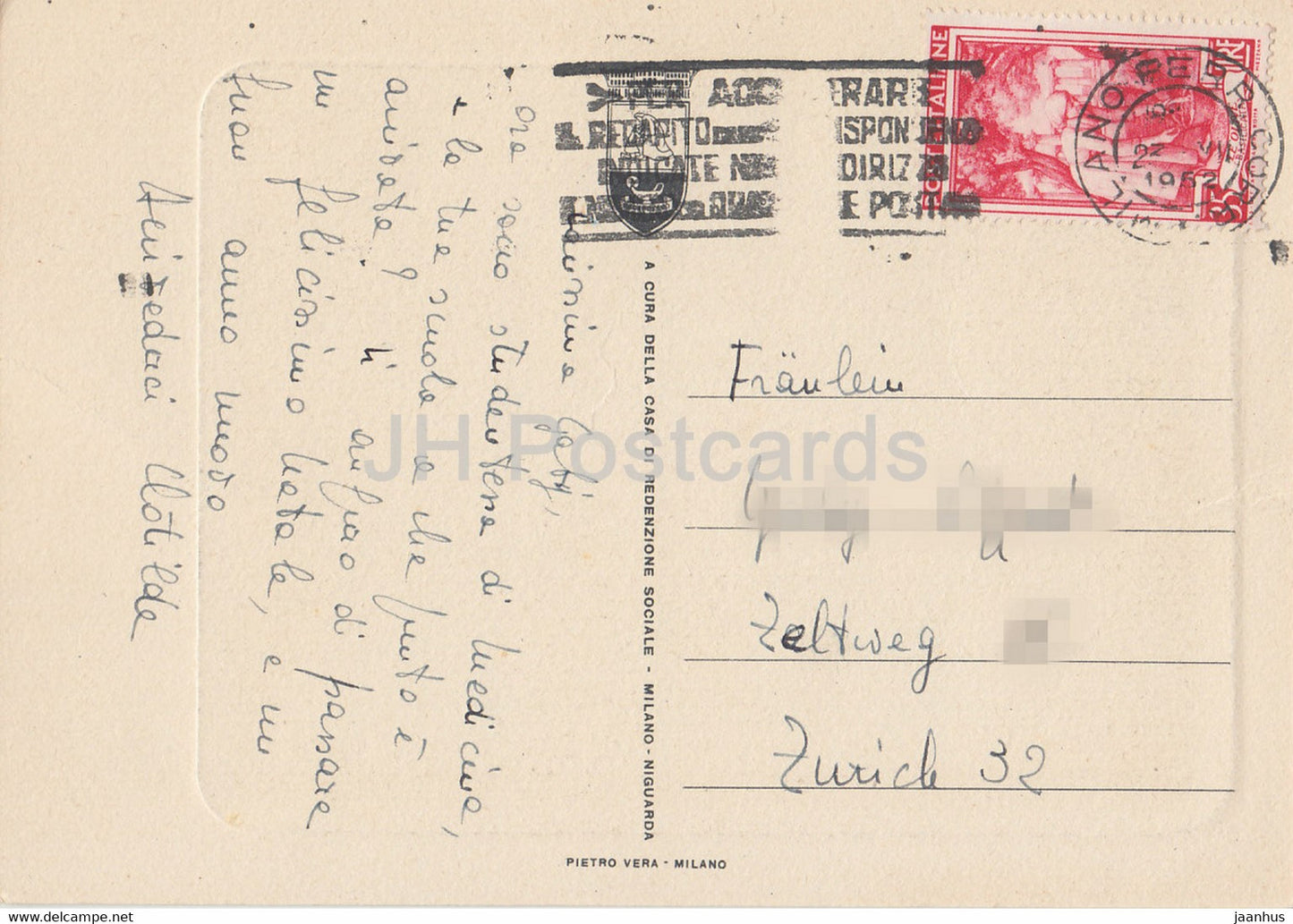 Milano - Loggia degli Osii - Bellini - 1952 - old postcard - Italy - used