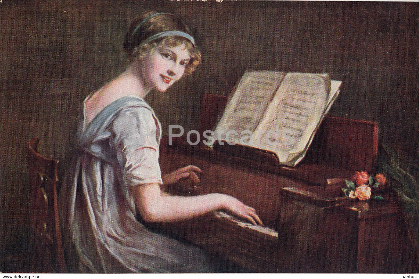 painting by Martin Kavel - Allegretto - piano - French art - I. Lapina - 1181 - old postcard - 1919 - France - used - JH Postcards