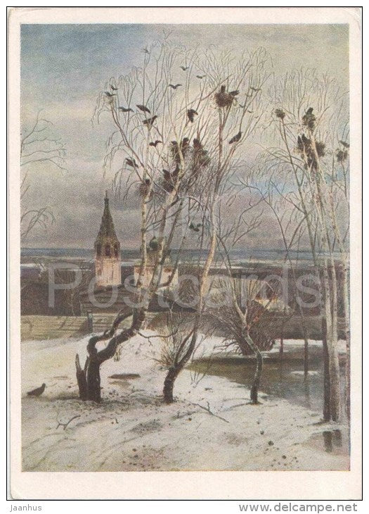 painting by A. Savrasov - 1 - The Rooks have Come , 1871 - church - russian art - unused - JH Postcards