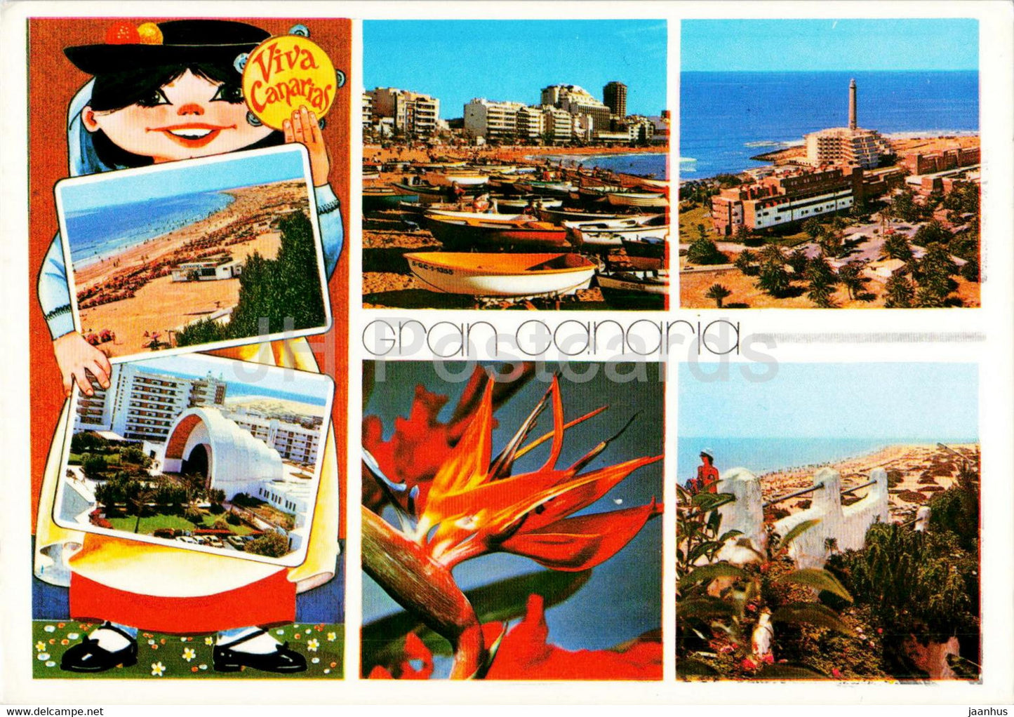 Gran Canaria - boat - illustration - multiview - Spain - used - JH Postcards