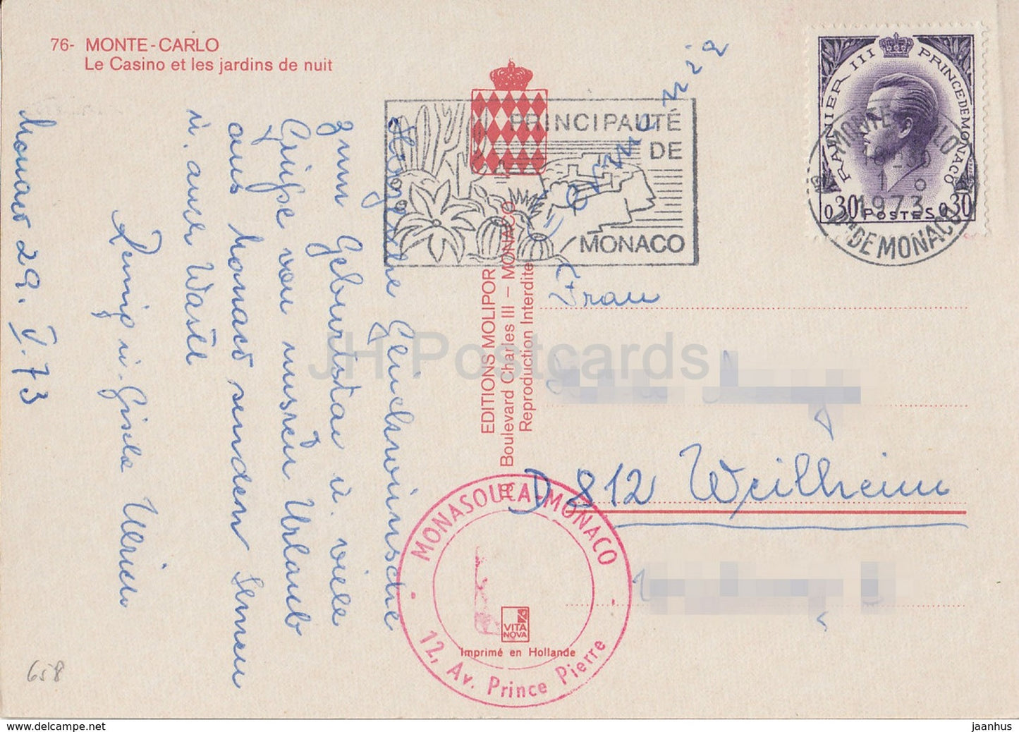 Monte-Carlo - Le Casino et les jardins de nuit - Casino - Gardens - 76 - 1973 - Monaco - used