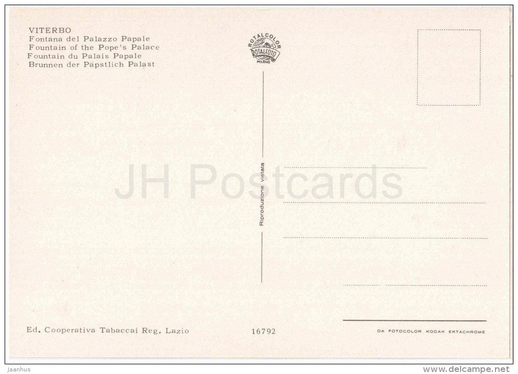 Fontana del Palazzo Papale - Fountain of the Pope`s Palace - Viterbo - Lazio - 16792 - Italia - Italy - unused - JH Postcards